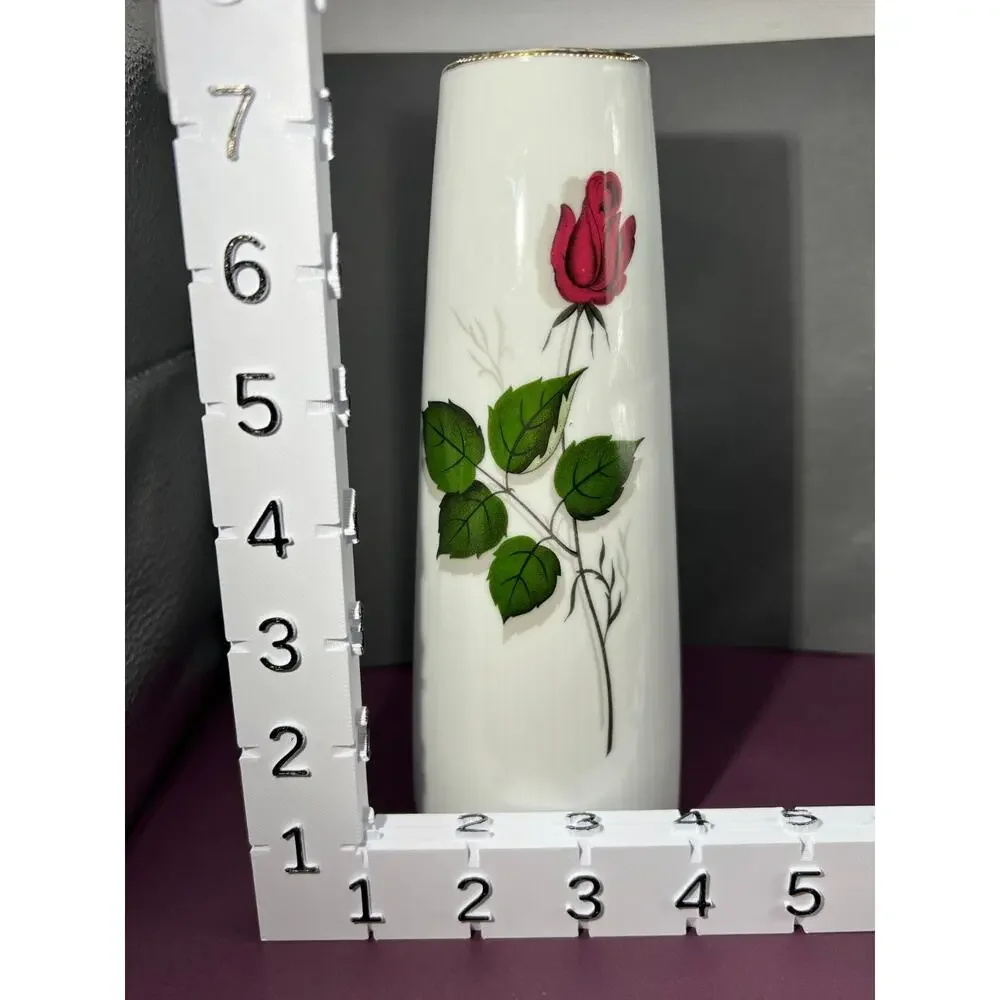 Vtg Winterling Bavaria Porcelain Vase W/ Red Rose Pattern